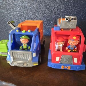 Blippi Garbage Truck and Fire Truck Toy Set - Blue and Red